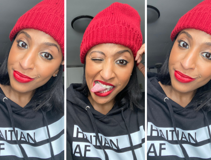 Me making funny faces representing who I am in my Haitian sweatshirt