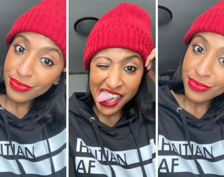 Me making funny faces representing who I am in my Haitian sweatshirt